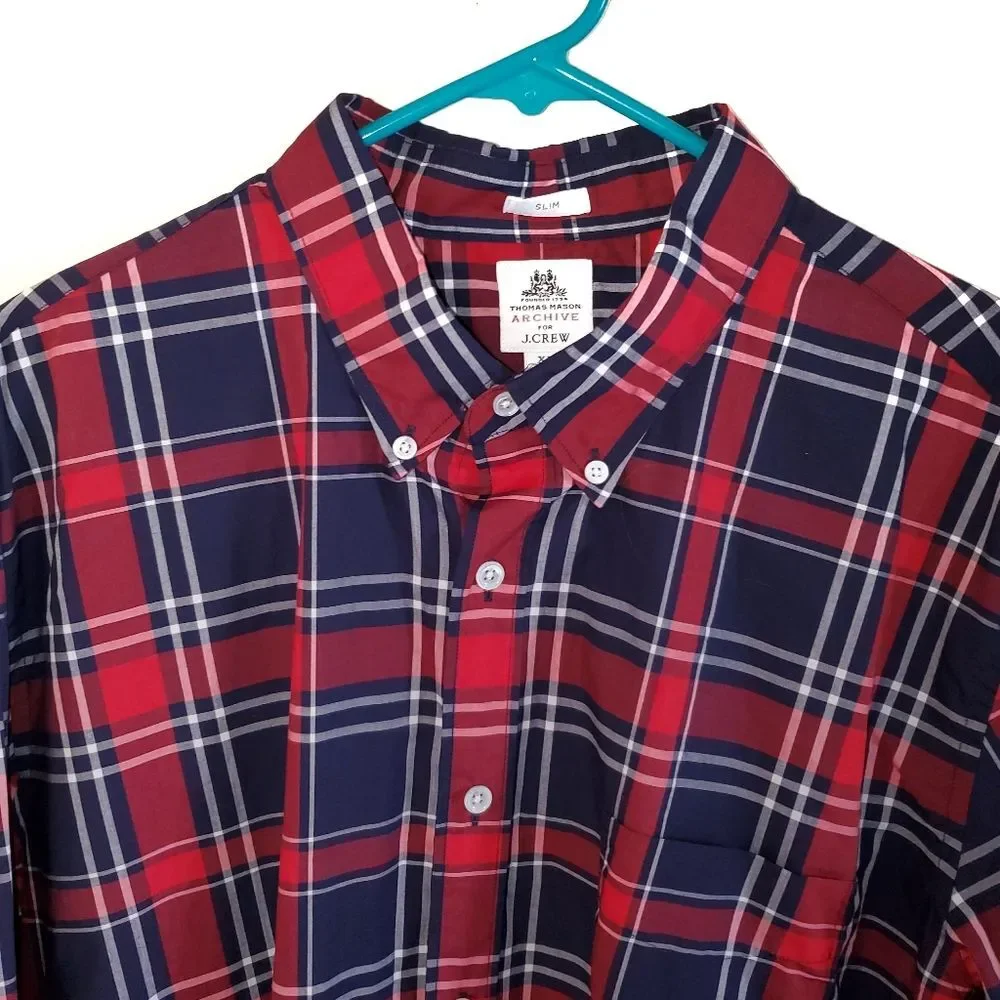 J. Crew Thomas Mason Archive Red Blue Plaid Slim Fit Button Down Shirt XL